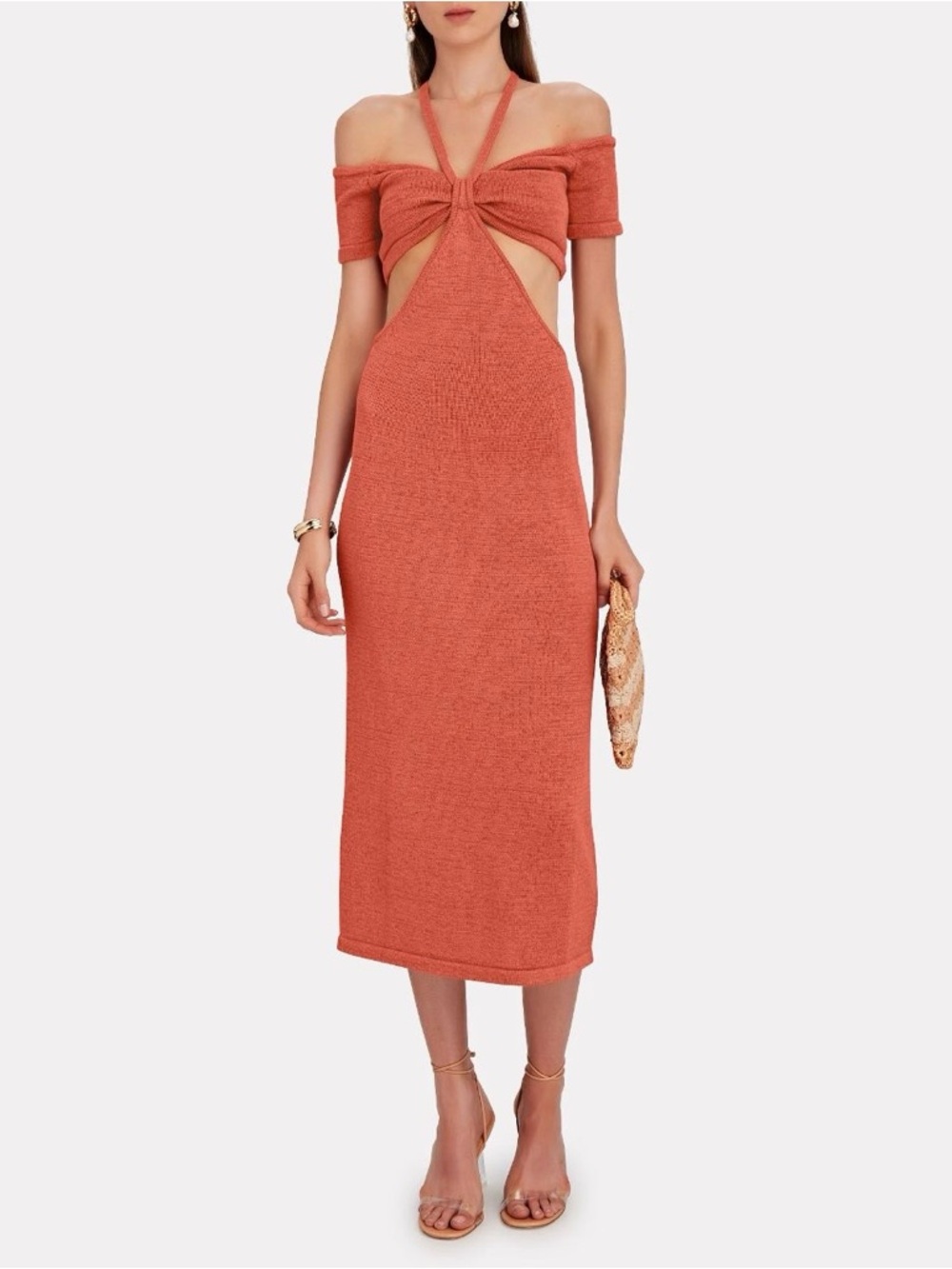 Cult Gaia NWT Alicia Cutout Knit Off-The-Shoulder Midi Dress in Jasper Small - Picture 3 of 16